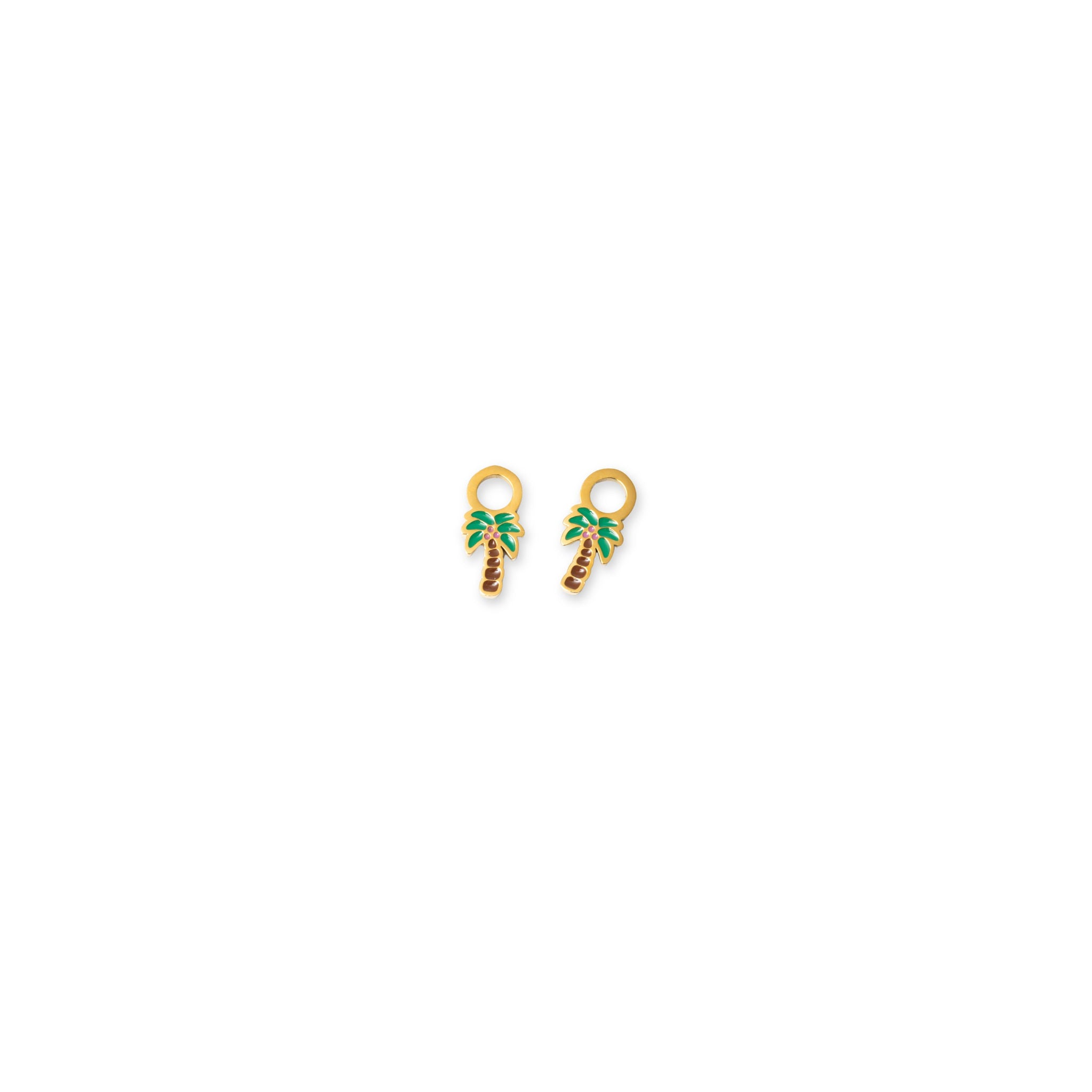 Gold palm tree earring charm on a white background
