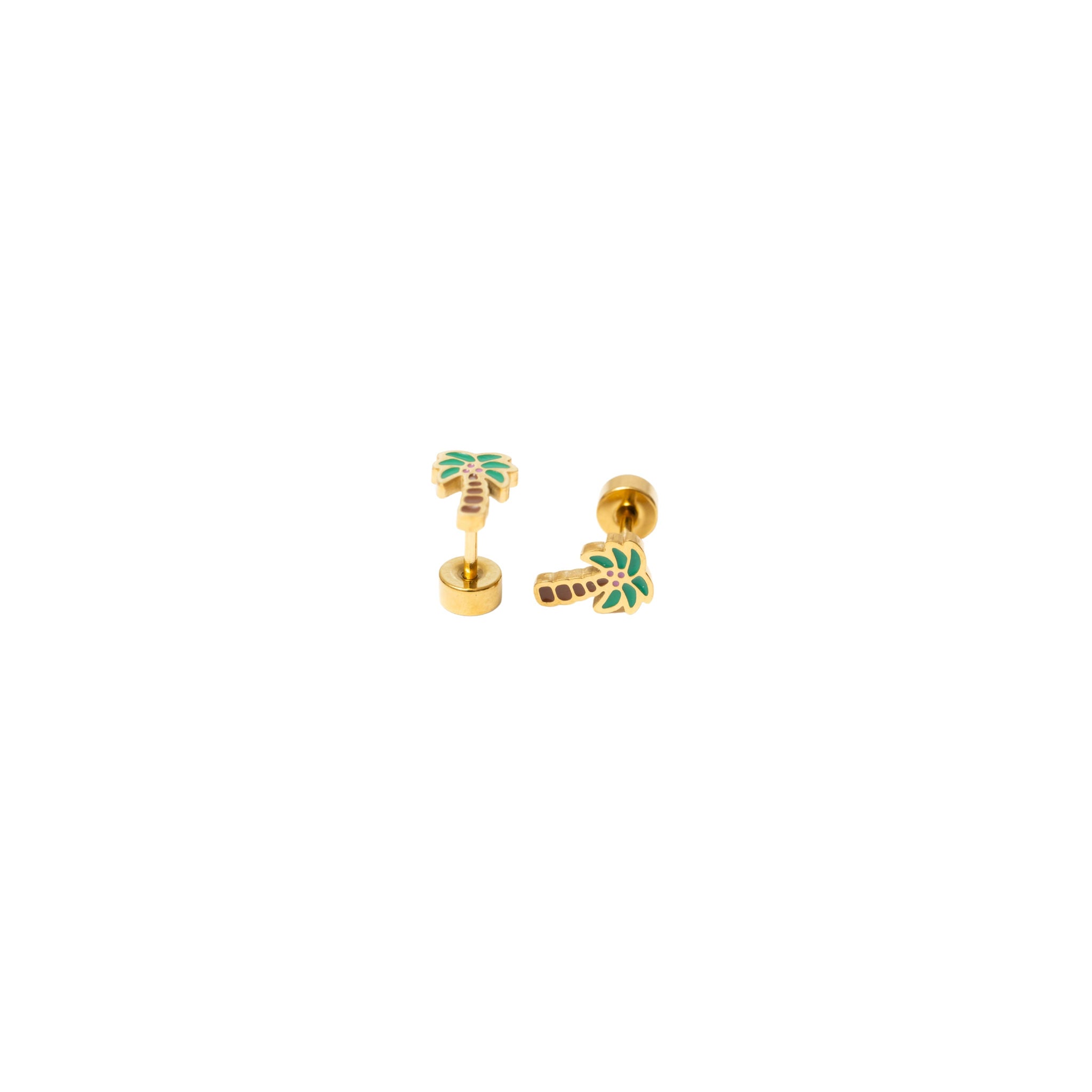 Enamel and gold palm tree stud earrings