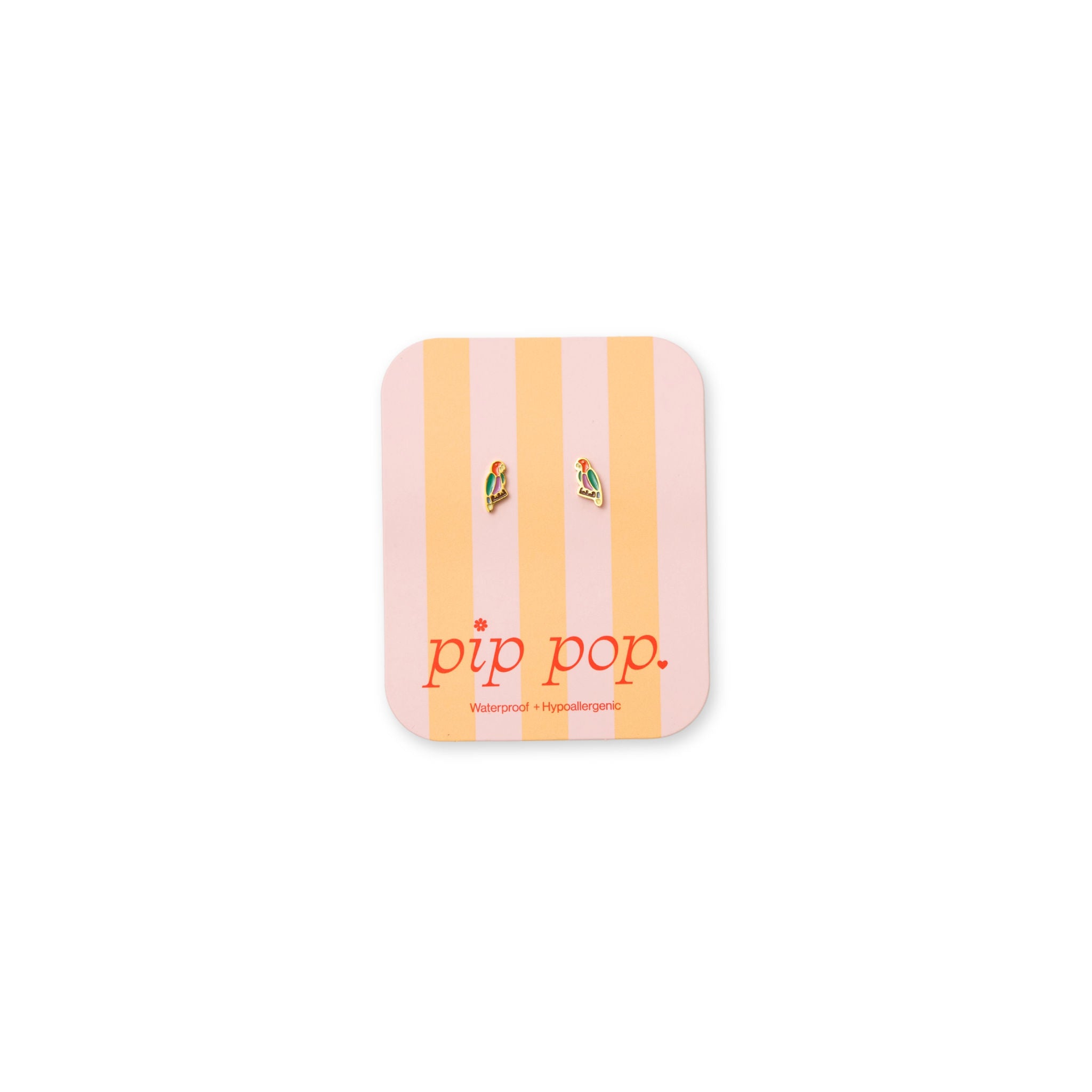 Colorful parrot enamel gold studs on earring card