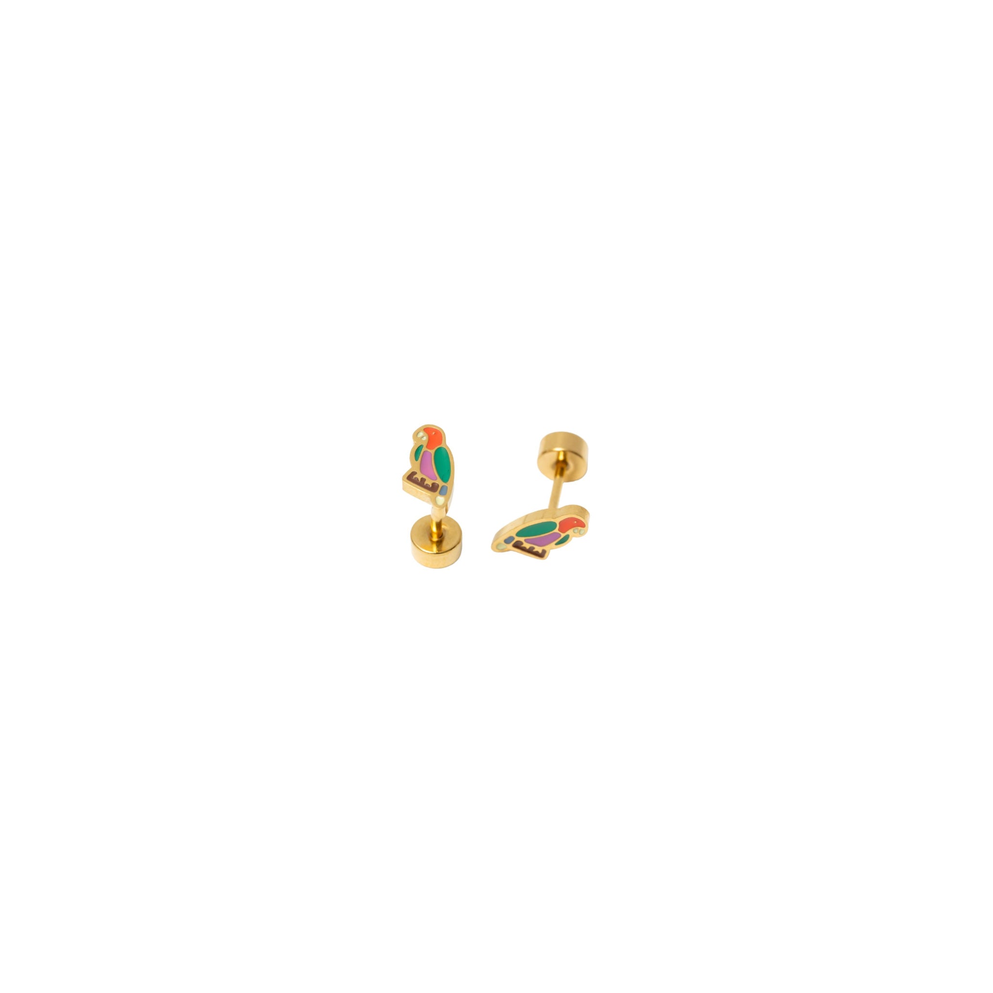 Colorful parrot enamel gold studs