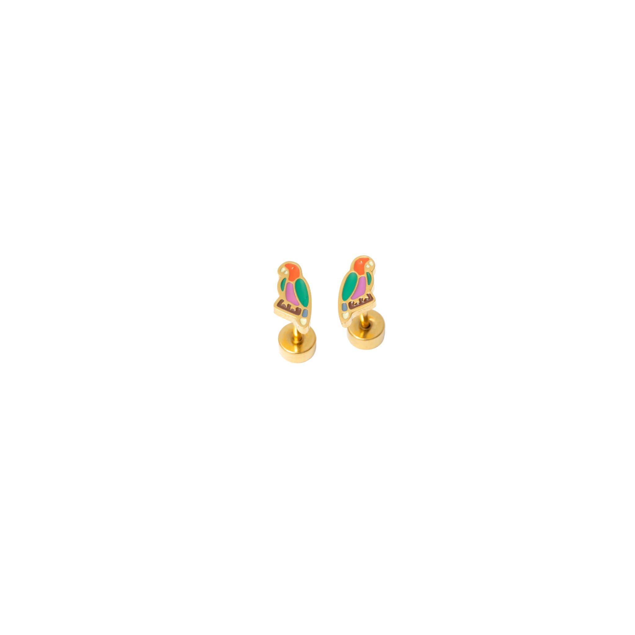 Colorful parrot enamel gold studs