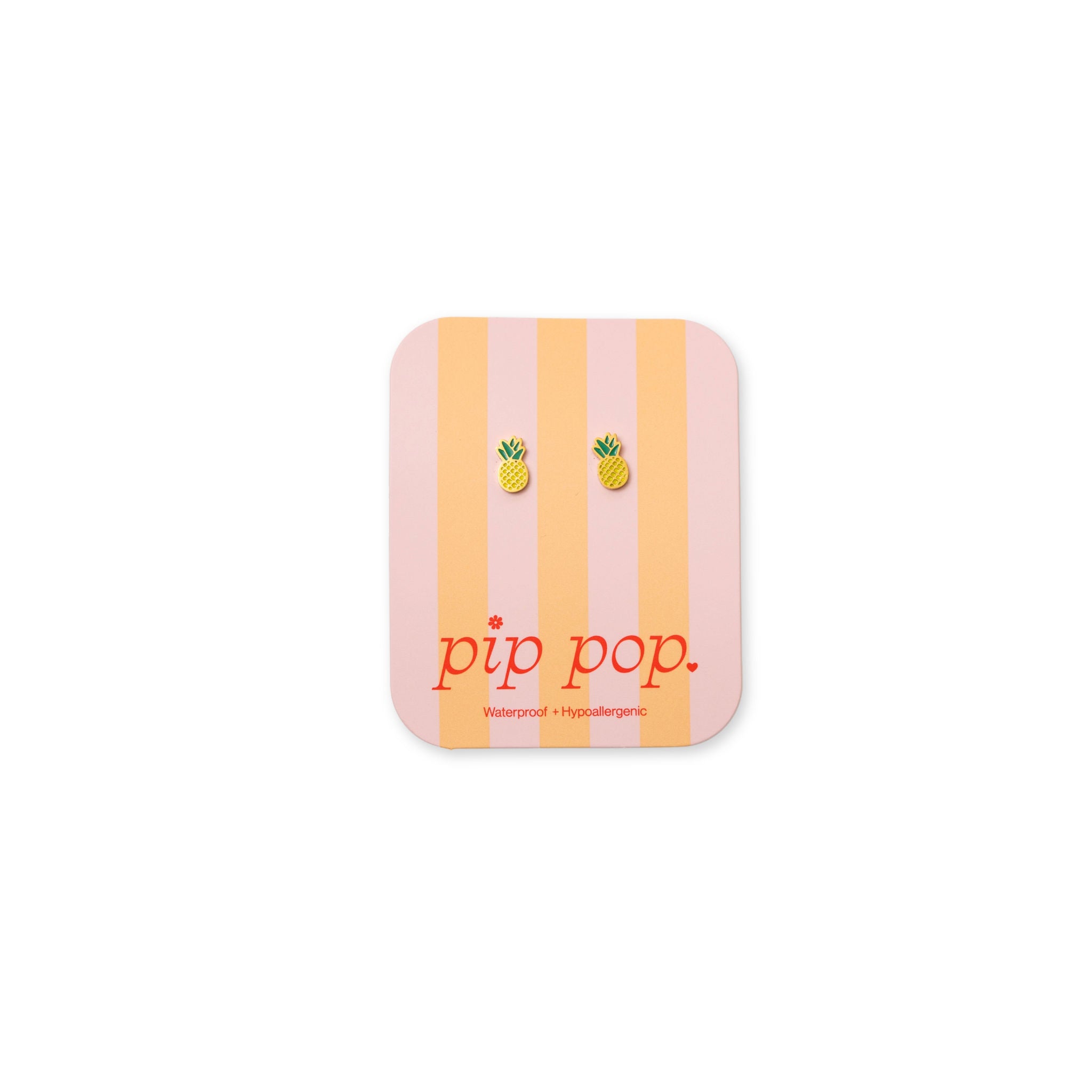 Two enamel gold pineapple studs on a earring card