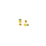 Two pineapple enamel gold studs on a white background 