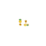 Two pineapple enamel gold studs on a white background 