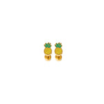 Two pineapple enamel gold studs on a white background 