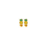 Two pineapple enamel gold studs on a white background 