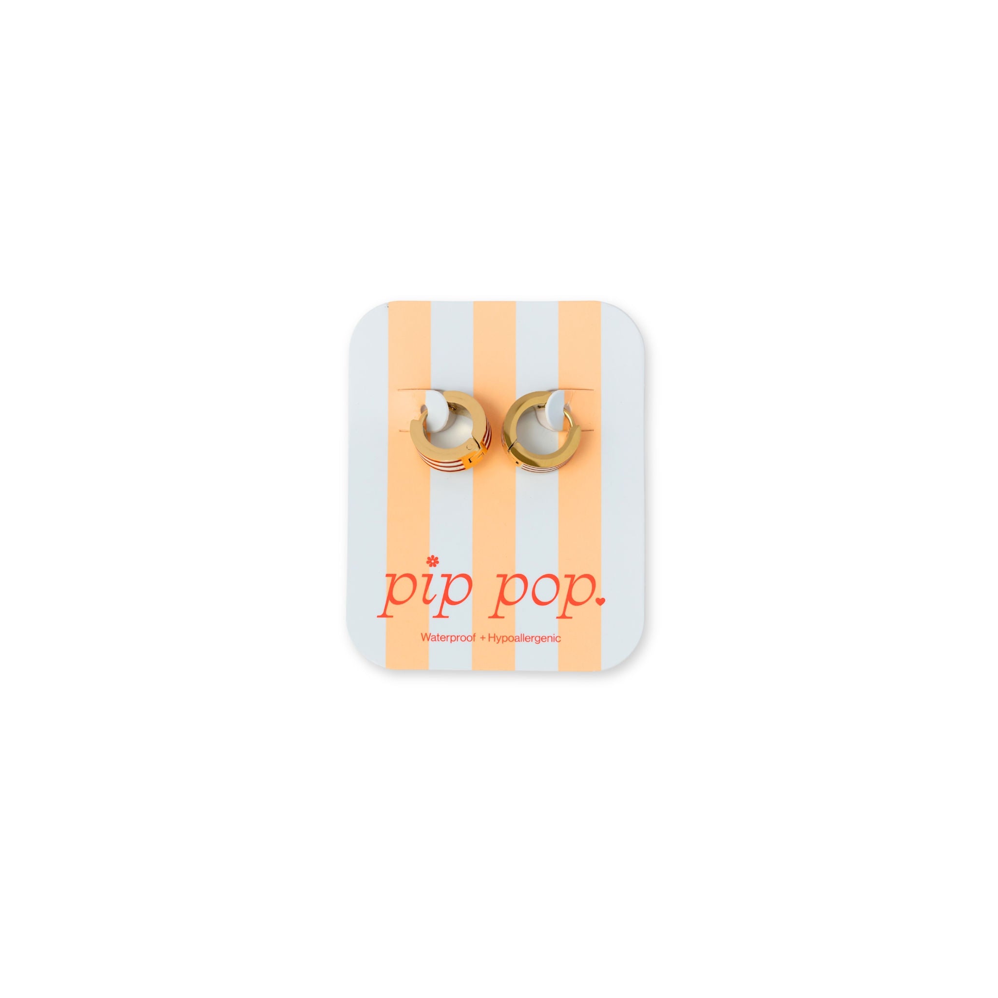 Red and white gold hoop on earring card