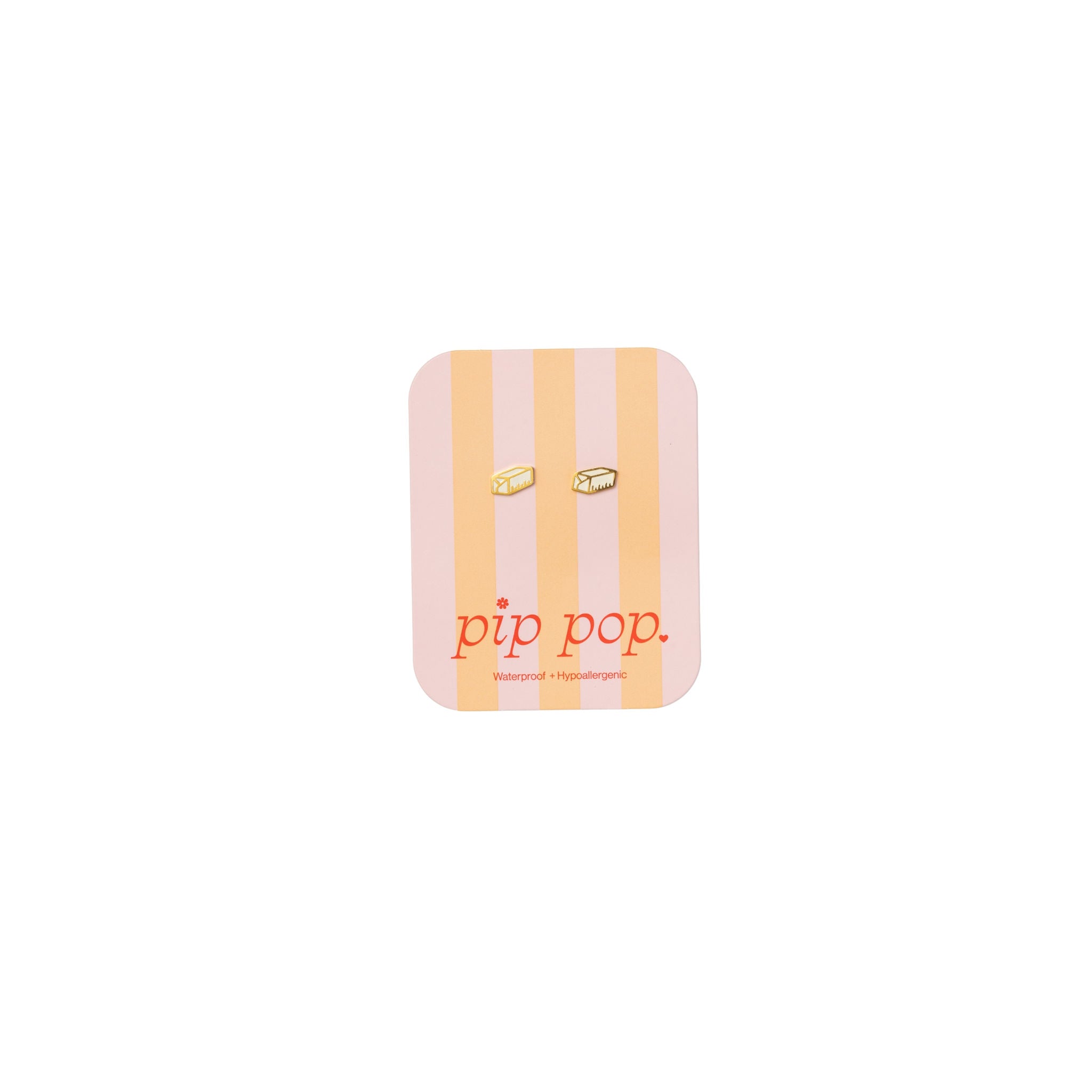 Striped product packaging with 'pip pop' branding on a white background