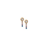 Round Diamond Stud + Rainbow Gem Bar Charm Set