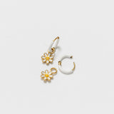 Daisy Charm + White Enamel Hoop Set