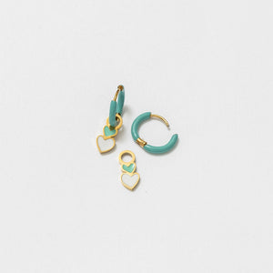 Heart Stack Charm + Turquoise Enamel Hoop Set