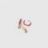 Pink Emerald Cut Charm + Pink Enamel Hoop Set