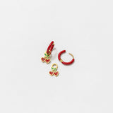 Cherries Charm + Red Enamel Hoop Set