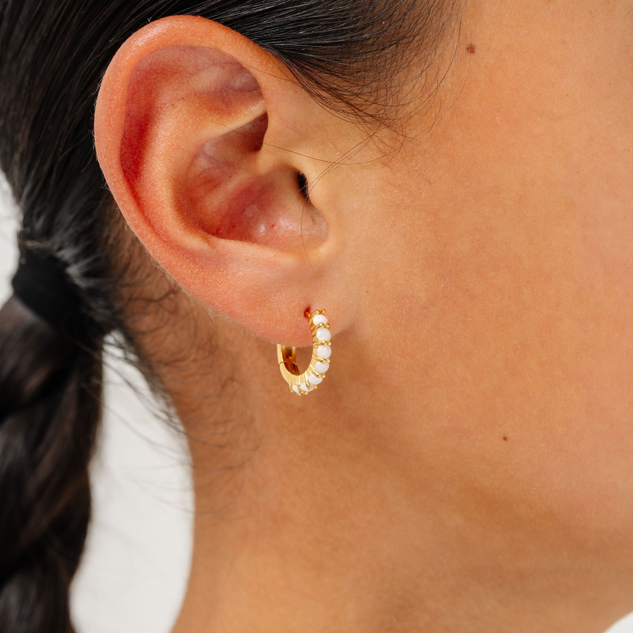 Opal hoop earring hypoallergenic - Pip Pop Post