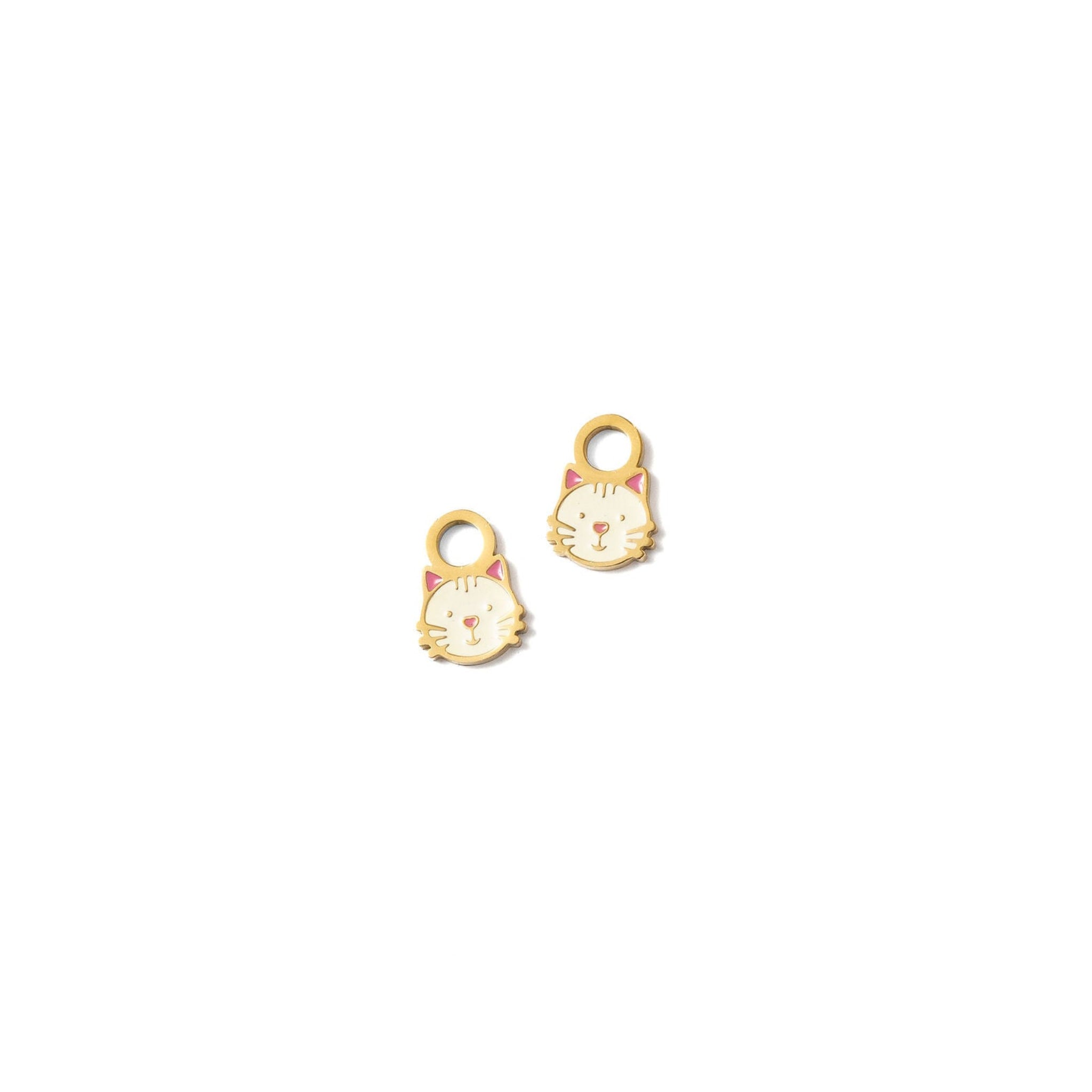 White Cat gold earring charms