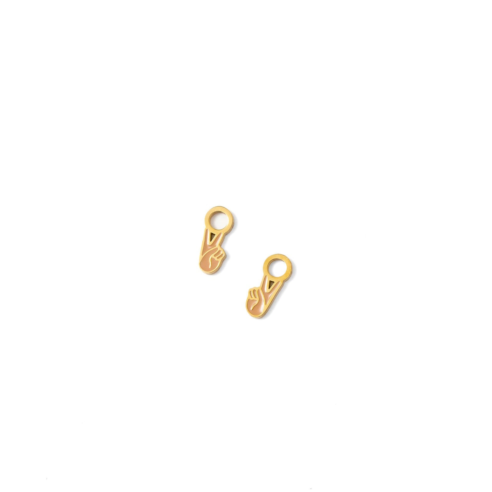Peace hand signs gold earring charm