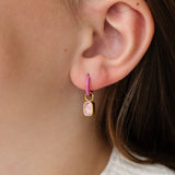 Pink Emerald Cut Charm + Pink Enamel Hoop Set