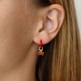Cherries Charm + Red Enamel Hoop Set