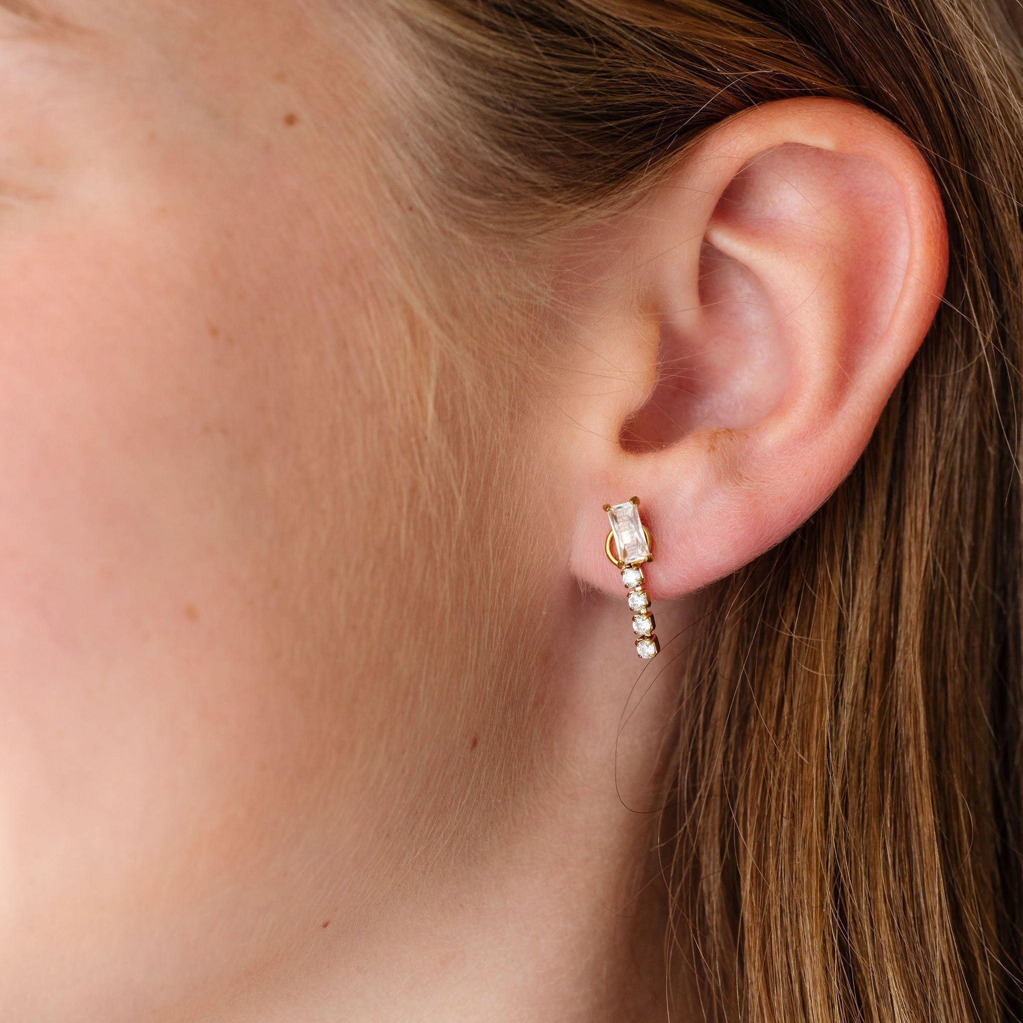 Diamond Baguette Flat Back Stud Earring