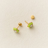 Flower Enamel Gemstone Stud