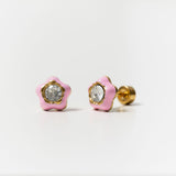 Flower Enamel Gemstone Stud
