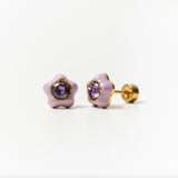 Flower Enamel Gemstone Stud