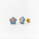 Flower Enamel Gemstone Stud