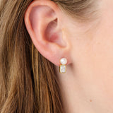 Pearl Stud + Diamond Emerald Charm Set