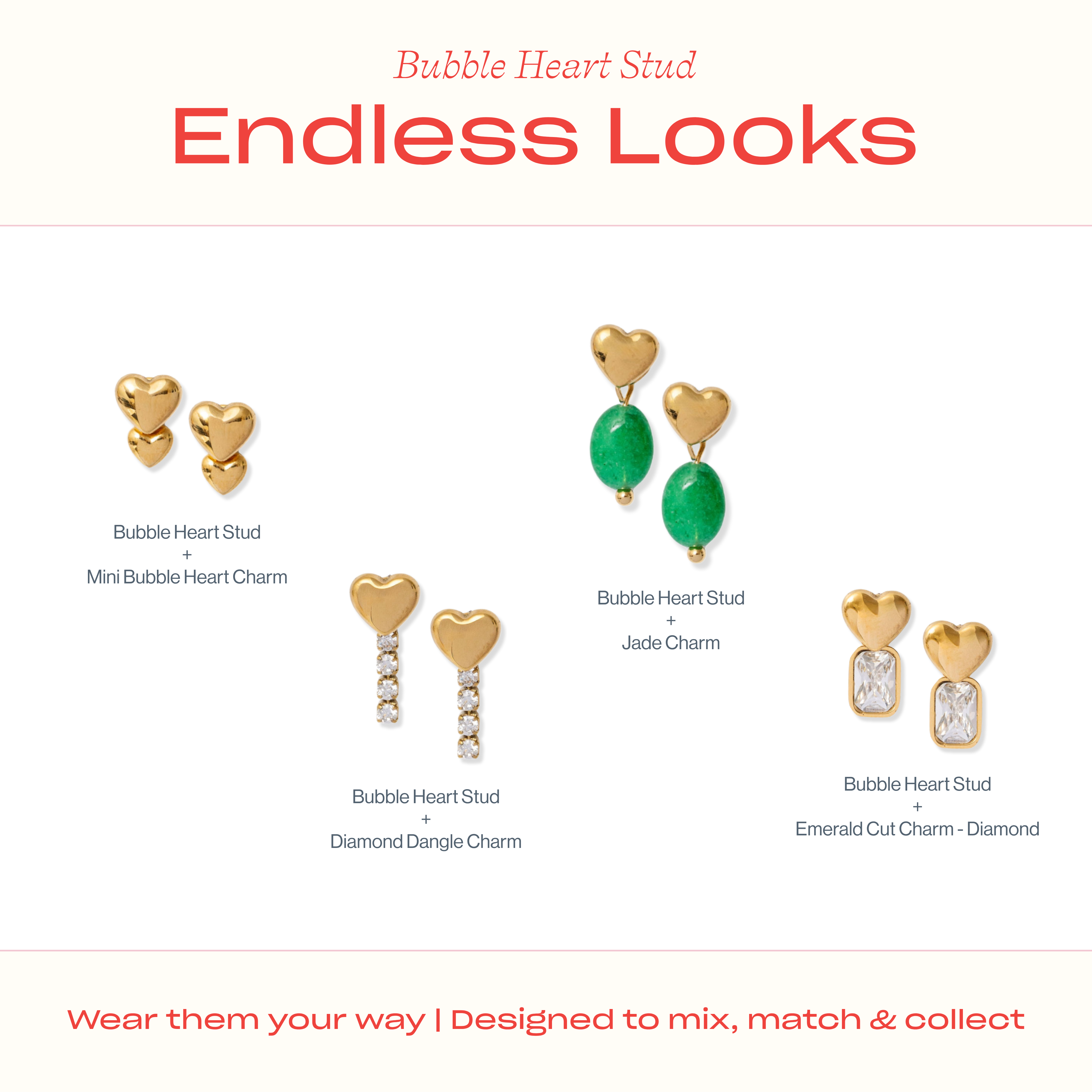Bubble Heart Flat Back Stud Earring