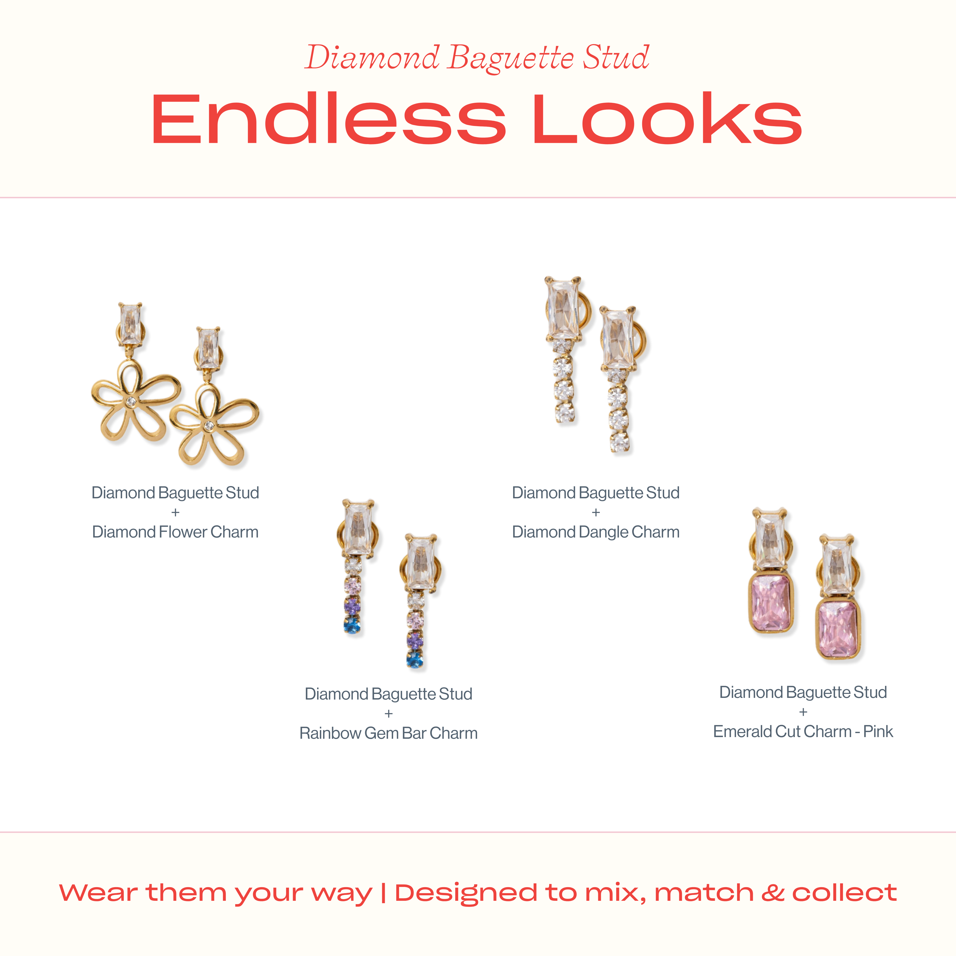 Diamond Baguette Flat Back Stud Earring
