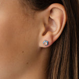 Flower Enamel Gemstone Stud