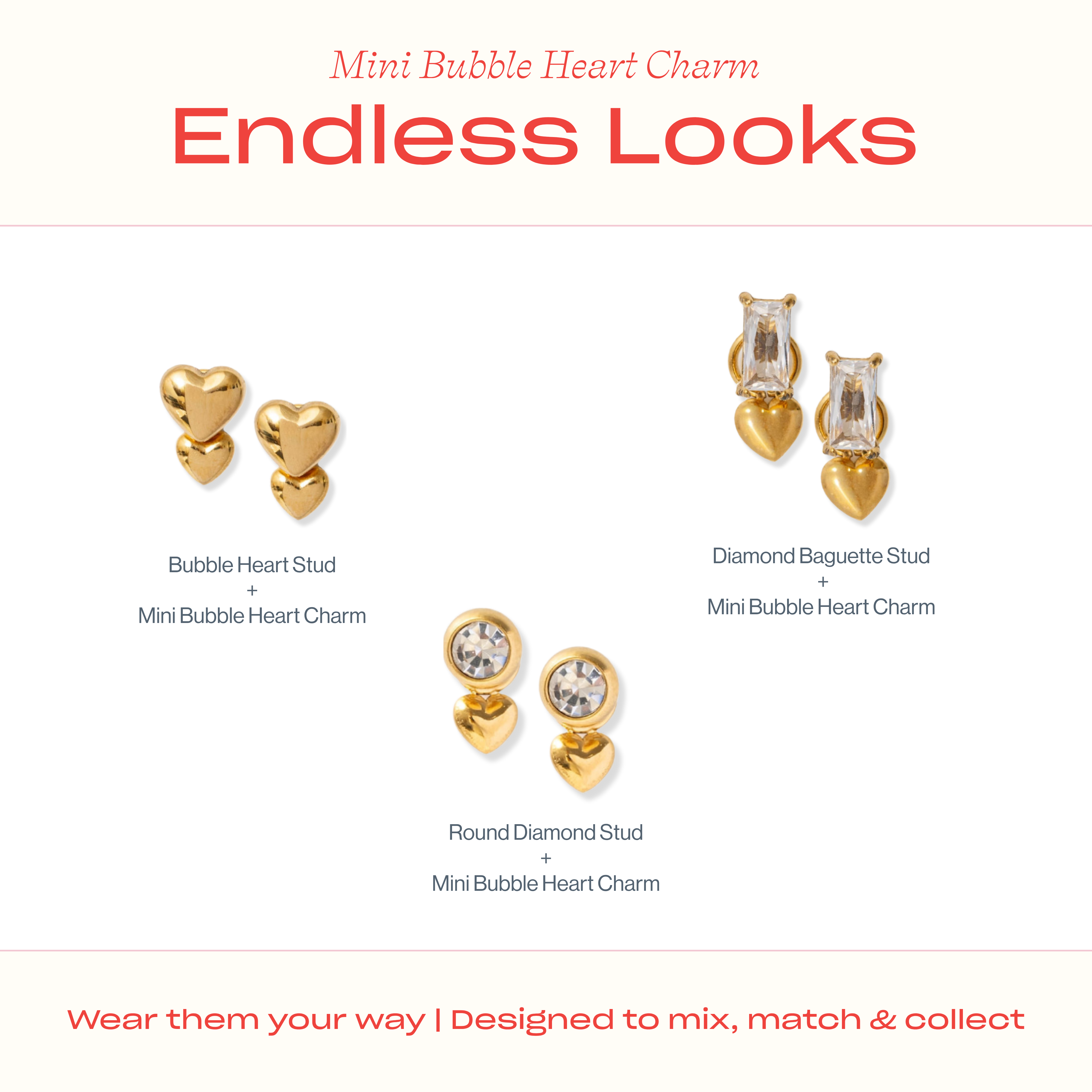 Mini Bubble Heart Hypoallergenic Charm
