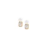 Pearl Stud + Diamond Emerald Charm Set