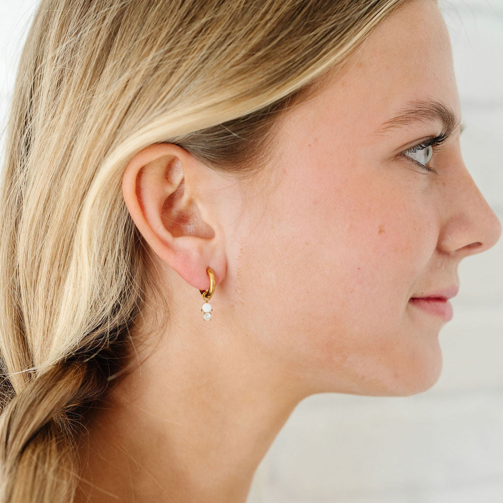 Opal dual charm earring hypoallergenic - Pip Pop Post