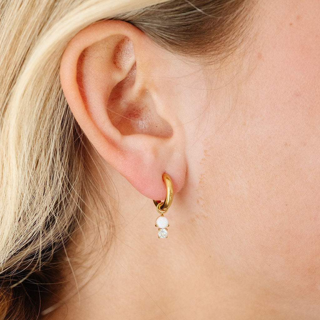 Opal dual charm earring hypoallergenic - Pip Pop Post