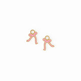 Pair of pink bow-shaped charm earrings on a white background