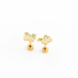 Gold lemon earrings on white background