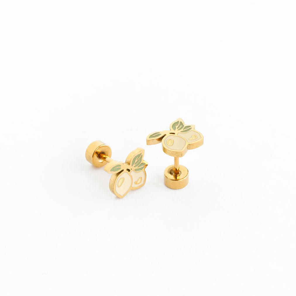 Gold Lemon Earrings on white background