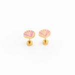 Pair of pink shell-shaped earrings on a white background