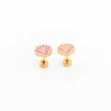 Pair of pink shell-shaped earrings on a white background