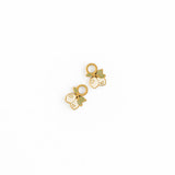 Gold earrings with lemon designs on a white background