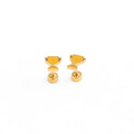 Gold trophy earrings with yellow enamel accents on a white background